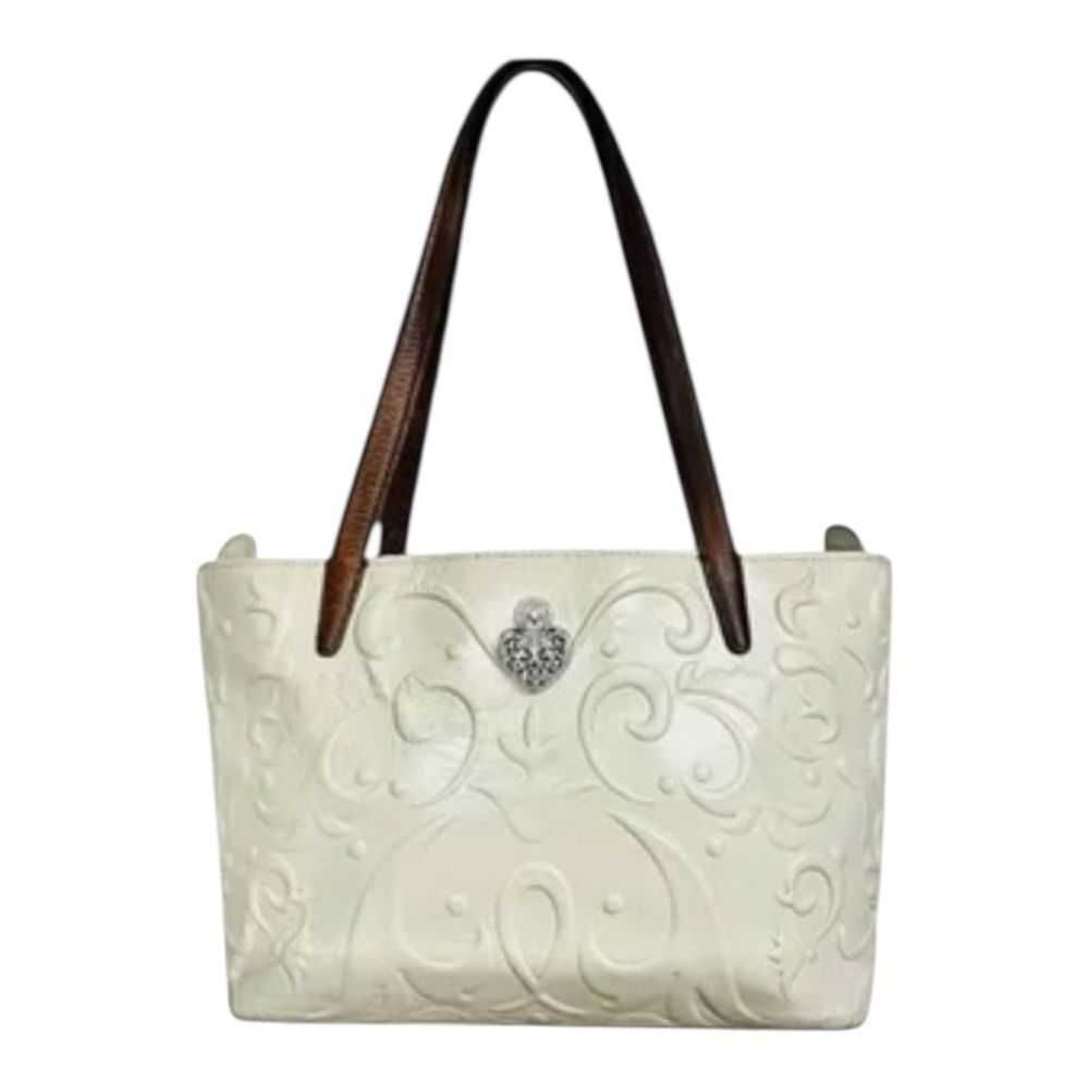 Brighton Cordoba Lucia Ivory Embossed Spanish Motif Leather Shoulder Bag Purse